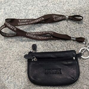 Lehigh University Black Coin Purse with Lanyard